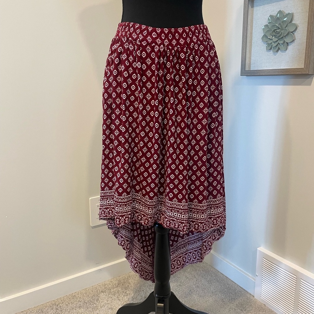 Lily Morgan Red & White Asymmetrical Western Skirt 💯 Rayon EUC